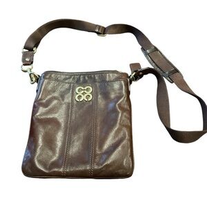 Coach Julia Op Art Mahogany Leather Crossbody Swingpack Bag Canvas Strap P10